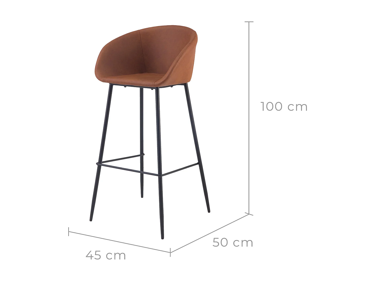 Lot de 2 chaises de bar 75 cm en cuir synthétique marron - Kalba