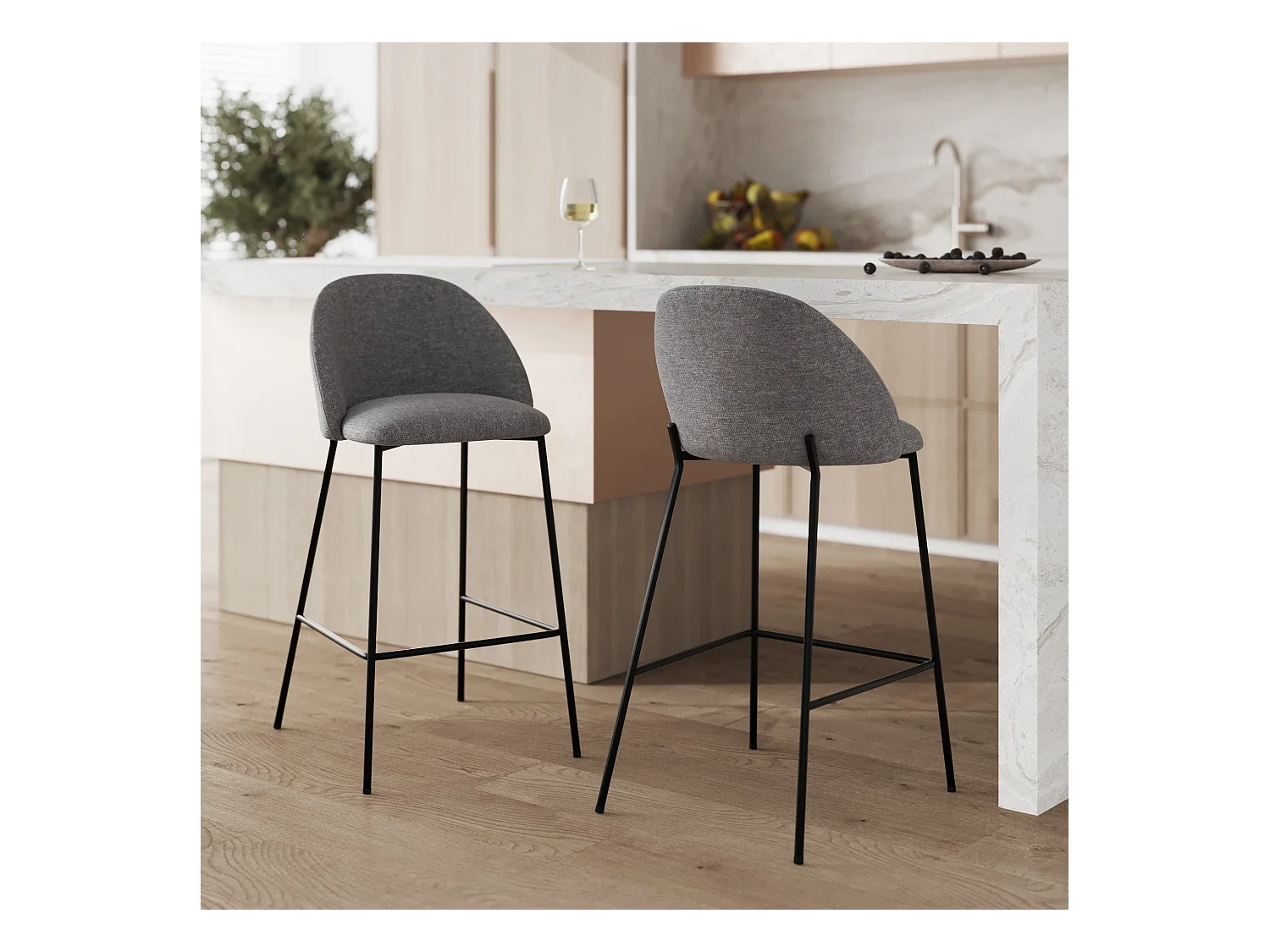 Set de 2 sillas para isla de cocina en tela moteada gris oscuro 66 cm - Karl