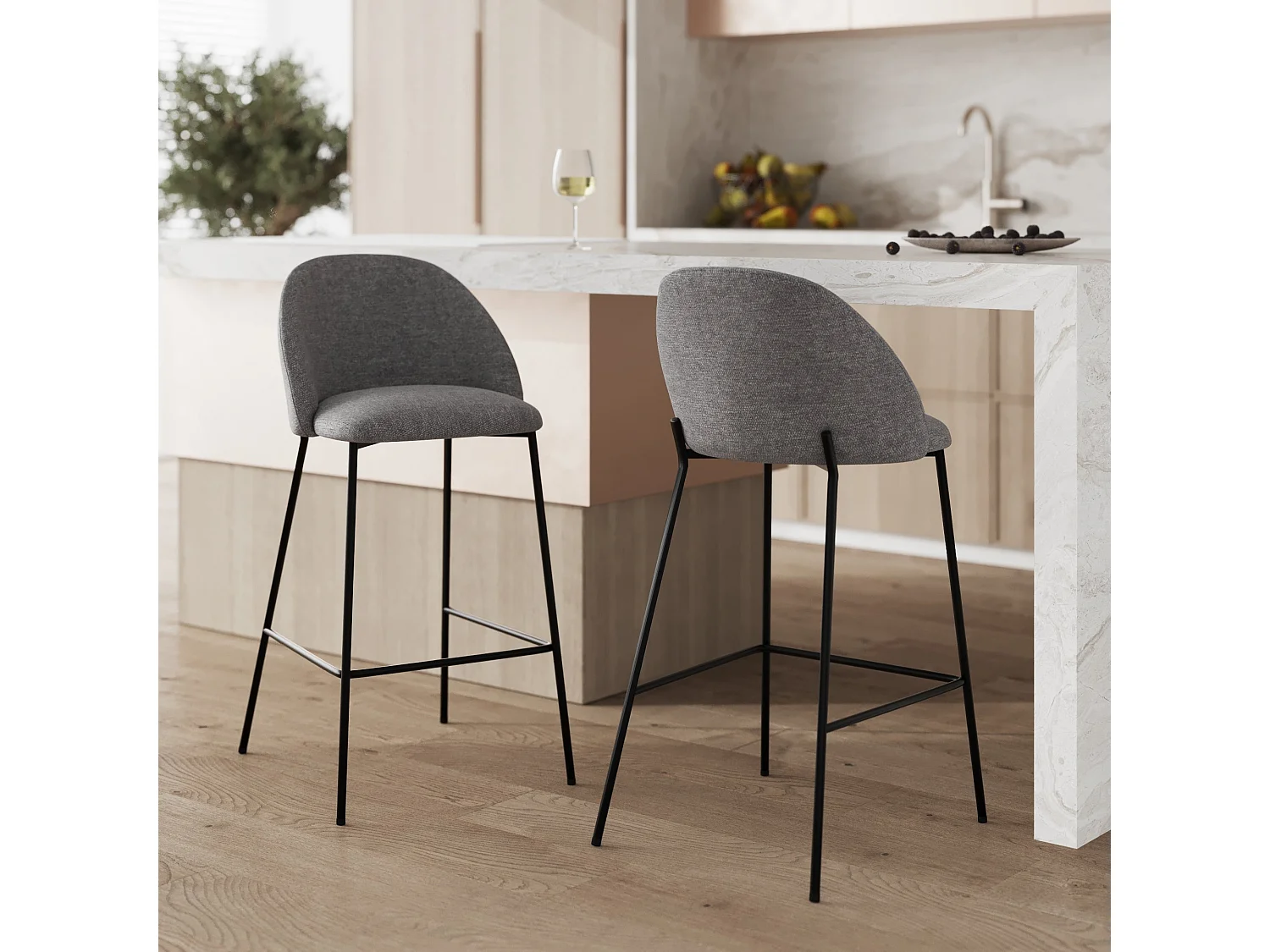 Set di 2 sedie per isola centrale in tessuto grigio scuro 66 cm - Karl