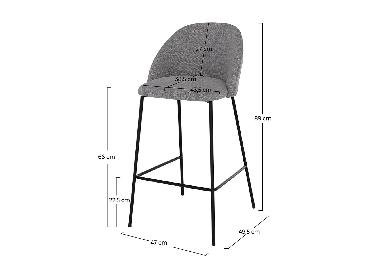 Set di 2 sedie per isola centrale in tessuto grigio scuro 66 cm - Karl