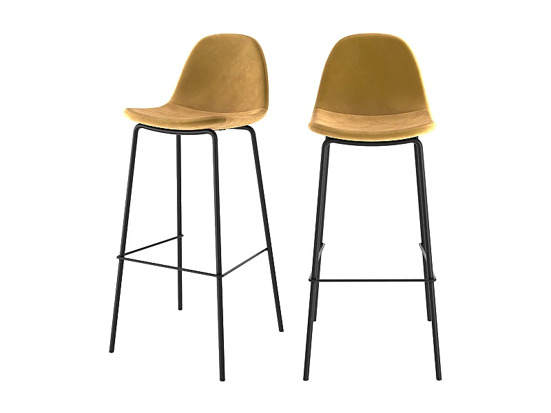 Set de 2 sillas de bar de terciopelo amarillo 75 cm - Henrik