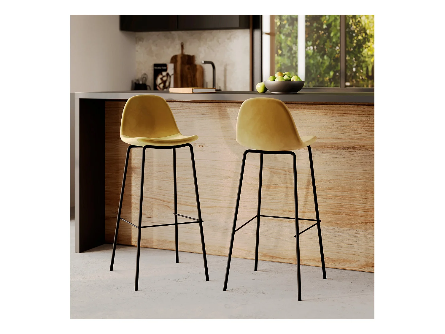 Set di 2 sedie da bar in velluto giallo 75 cm - Henrik