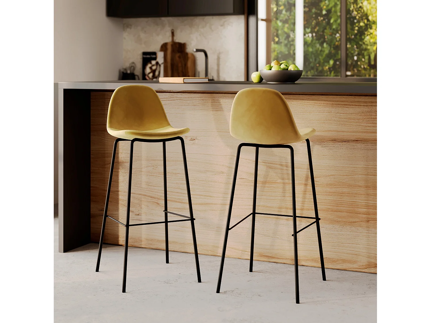 Set di 2 sgabelli da bar in velluto giallo 75 cm - Henrik