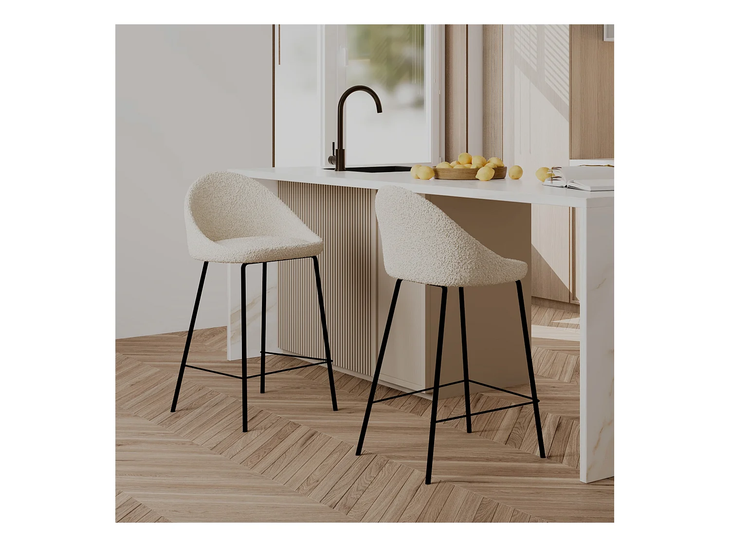 Set di 2 sedie per isola centrale bianche effetto bouclé 65 cm - Misty