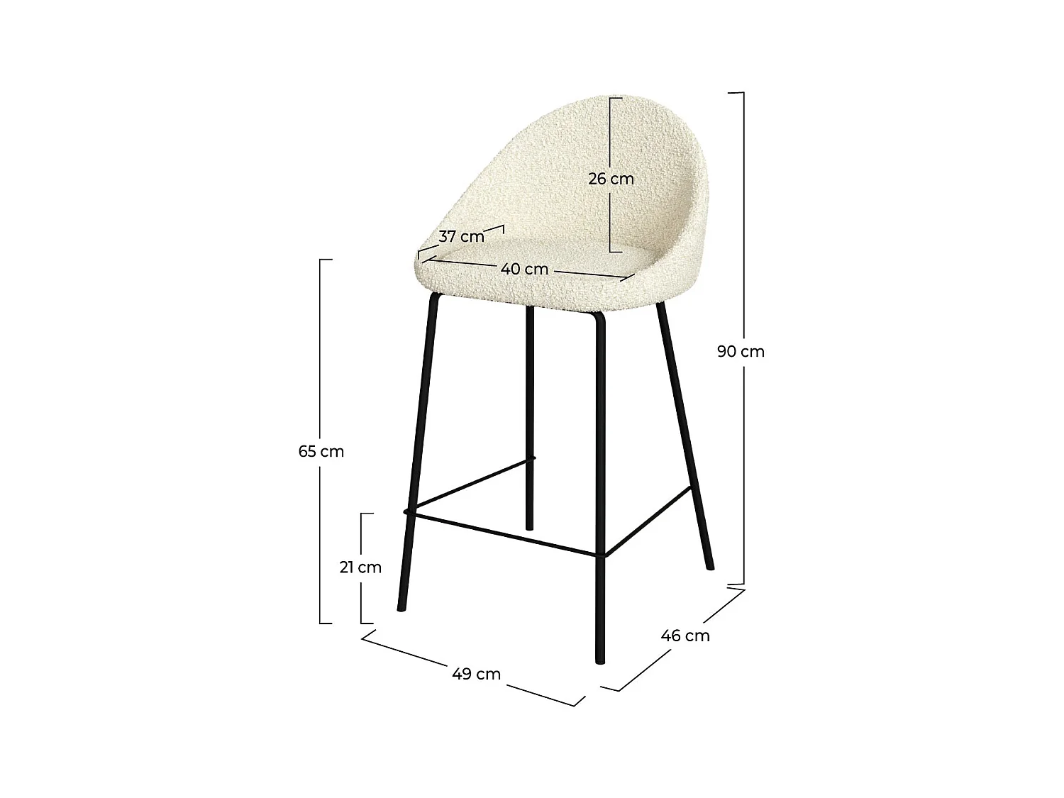Set di 2 sedie per isola centrale bianche effetto bouclé 65 cm - Misty