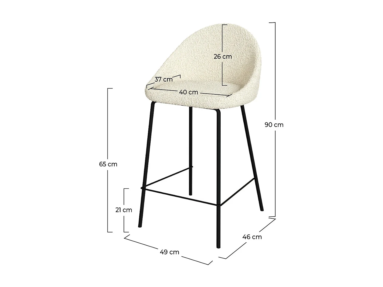 Lot de 2 chaises pour îlot central 65 cm en tissu bouclette blanc - Misty