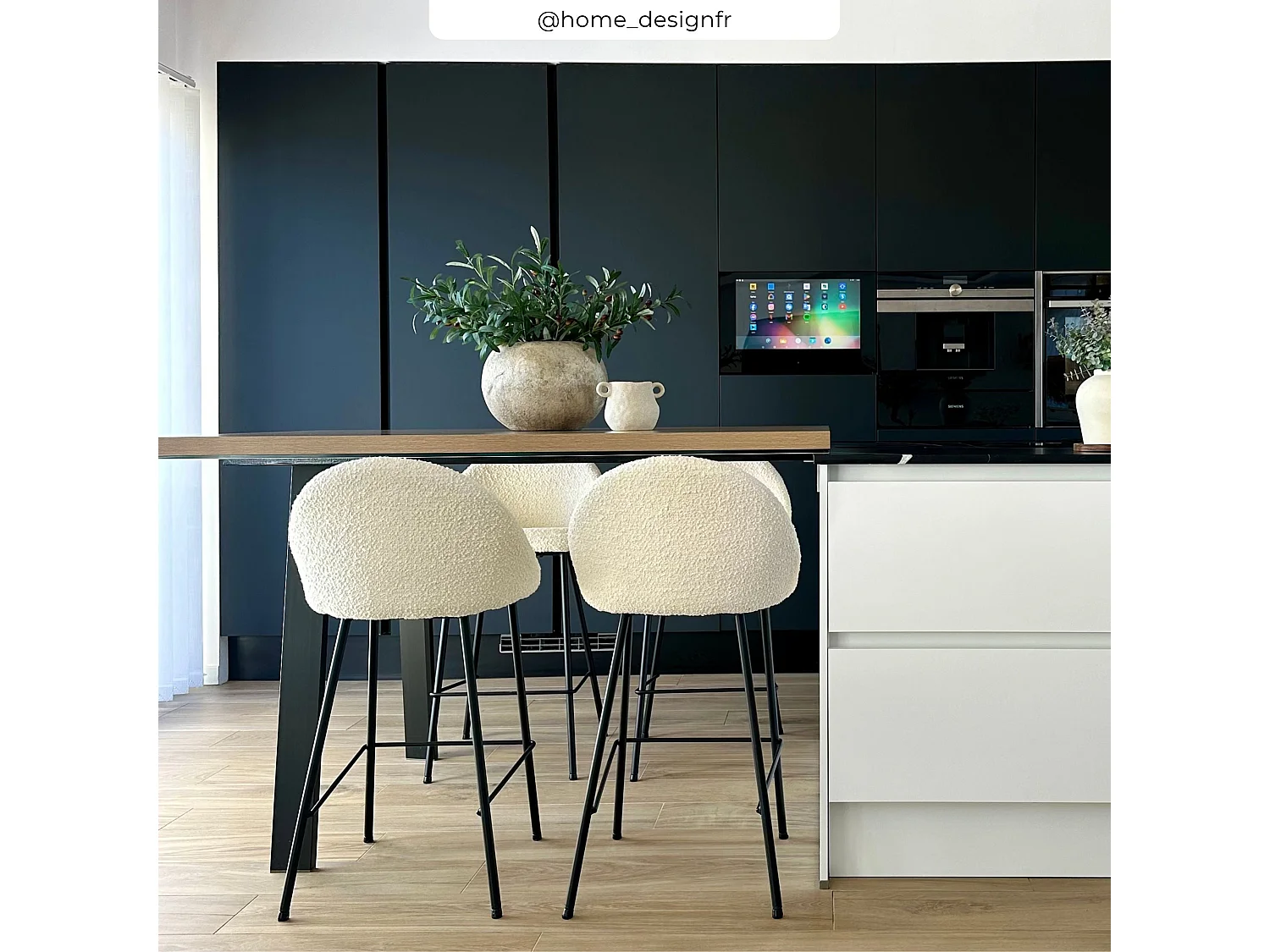 Lot de 2 chaises pour îlot central 65 cm en tissu bouclette blanc - Misty