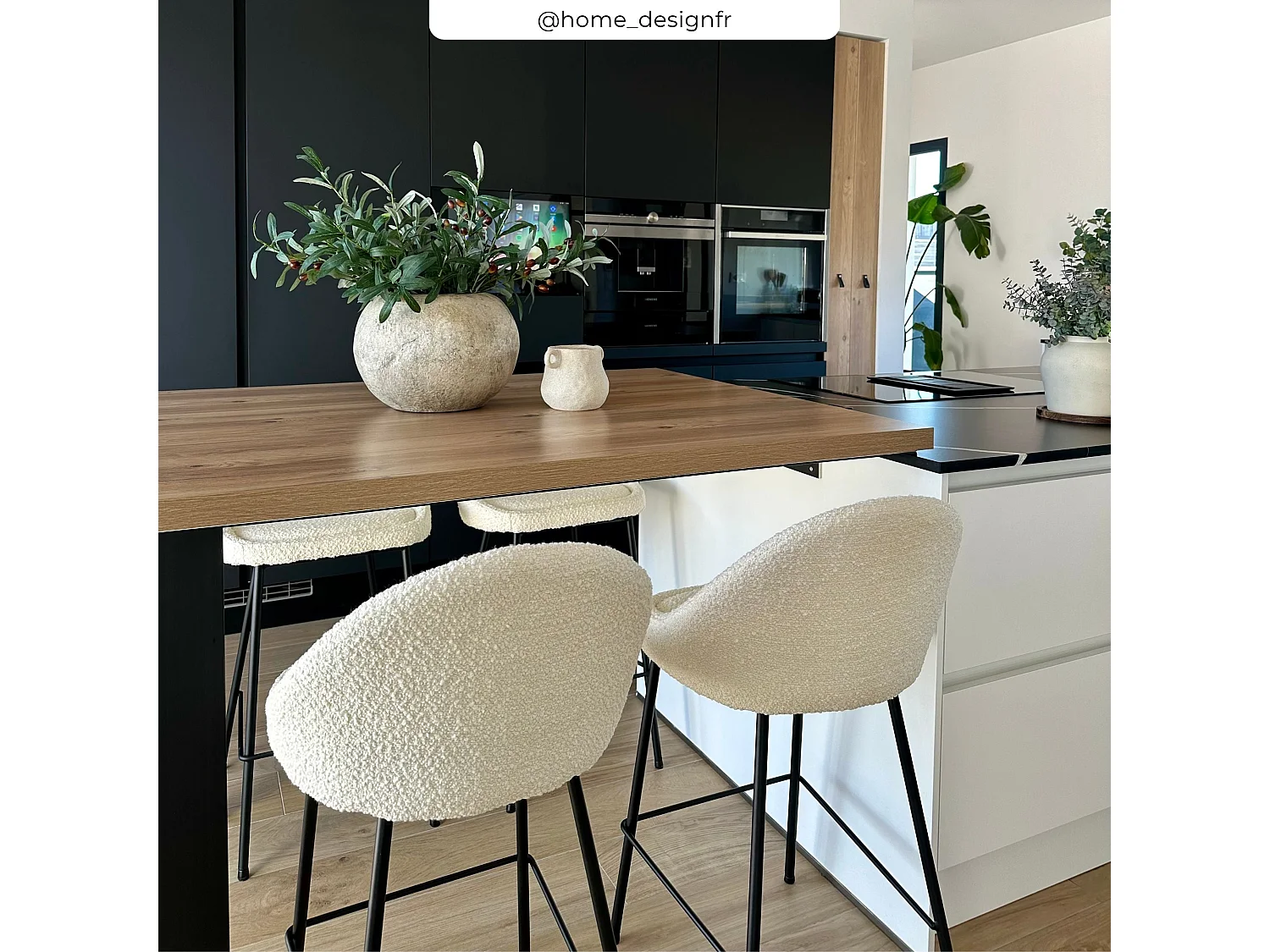 Set di 2 sedie per isola centrale da 65 cm in tessuto bouclette bianco - Misty