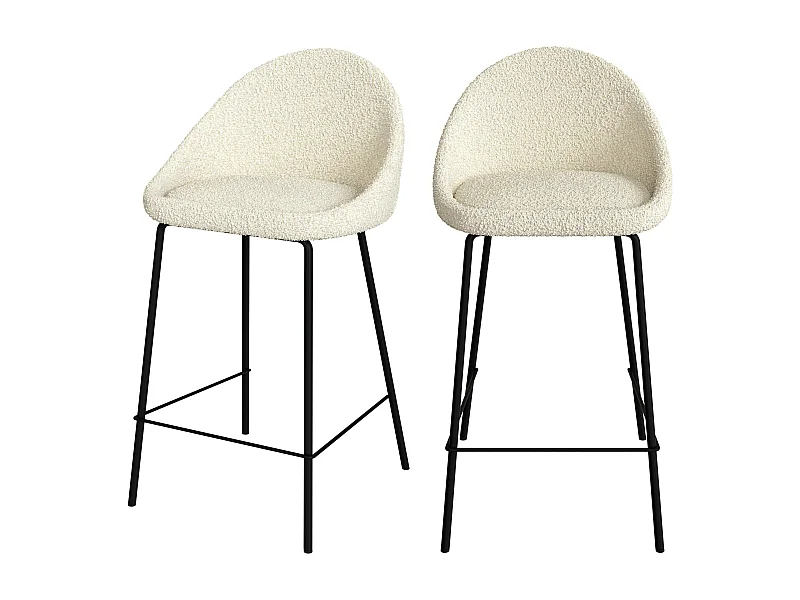 Set di 2 sedie per isola centrale da 65 cm in tessuto bouclette bianco - Misty