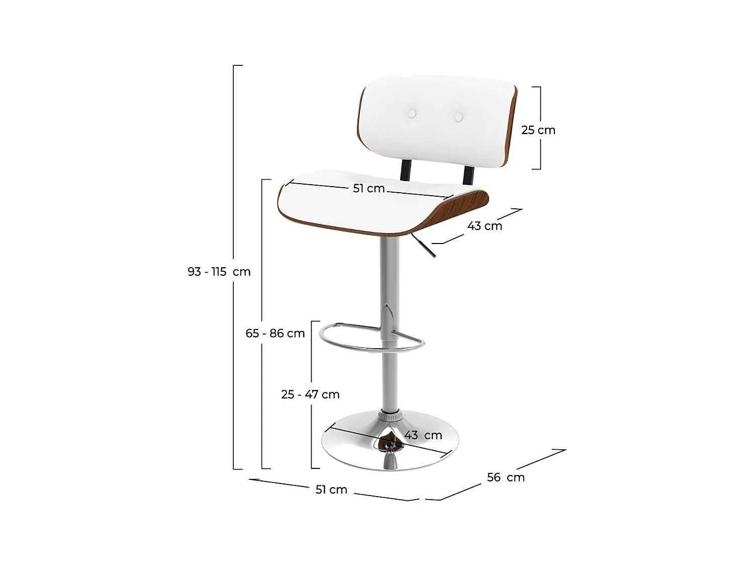 Sedia da bar regolabile in PU bianco 65/86 cm - Melchior