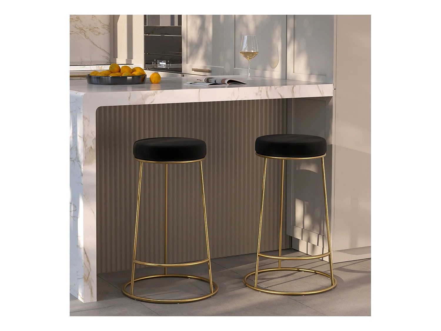 Set de 2 sillas para isla de cocina de terciopelo negro 63 cm - Kendal