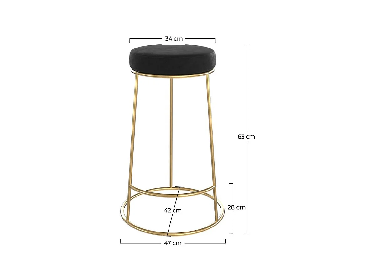 Set de 2 sillas para isla de cocina de terciopelo negro 63 cm - Kendal