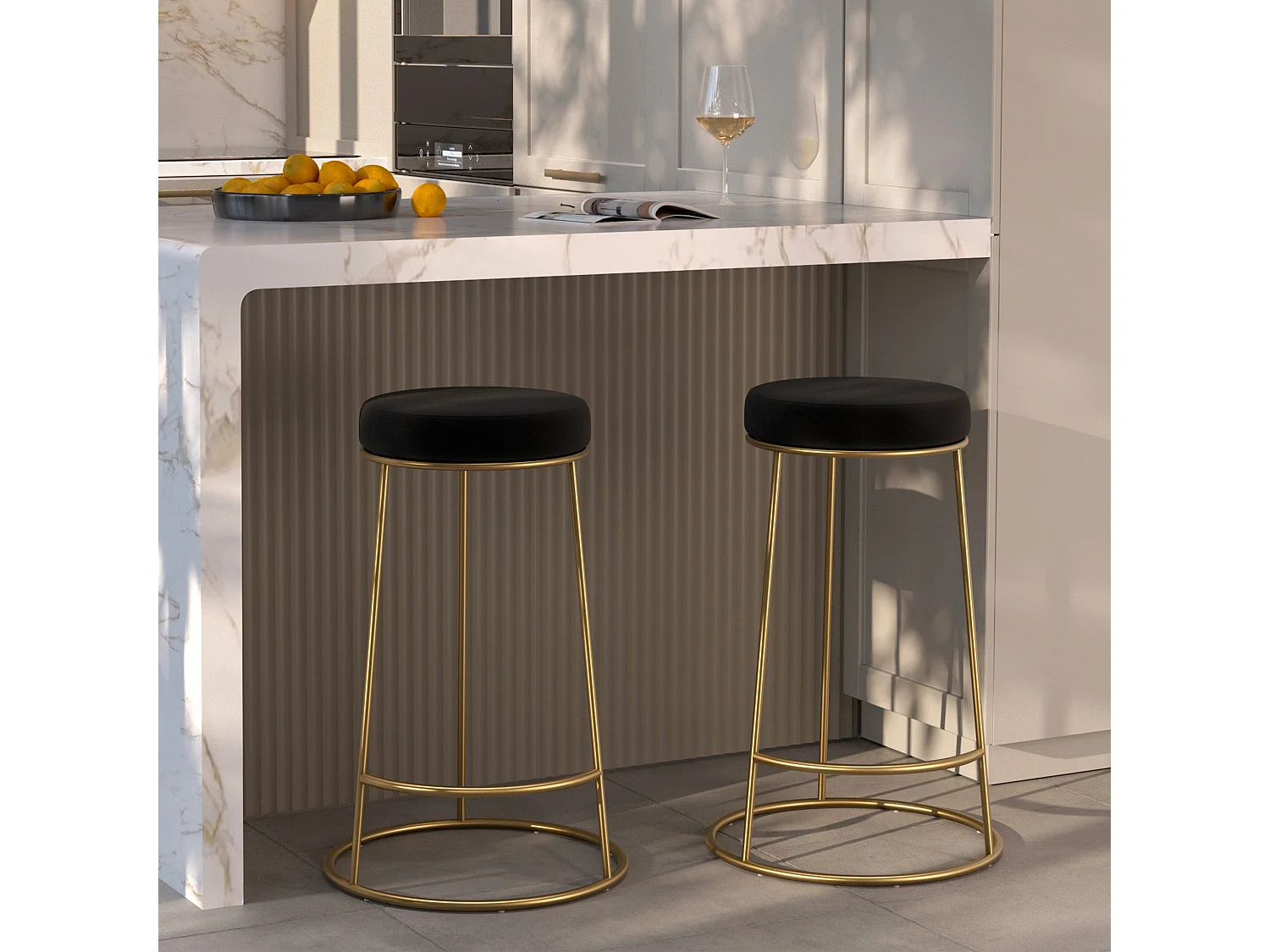 Lot de 2 tabourets pour îlot central 63 cm en velours noir - Kendal