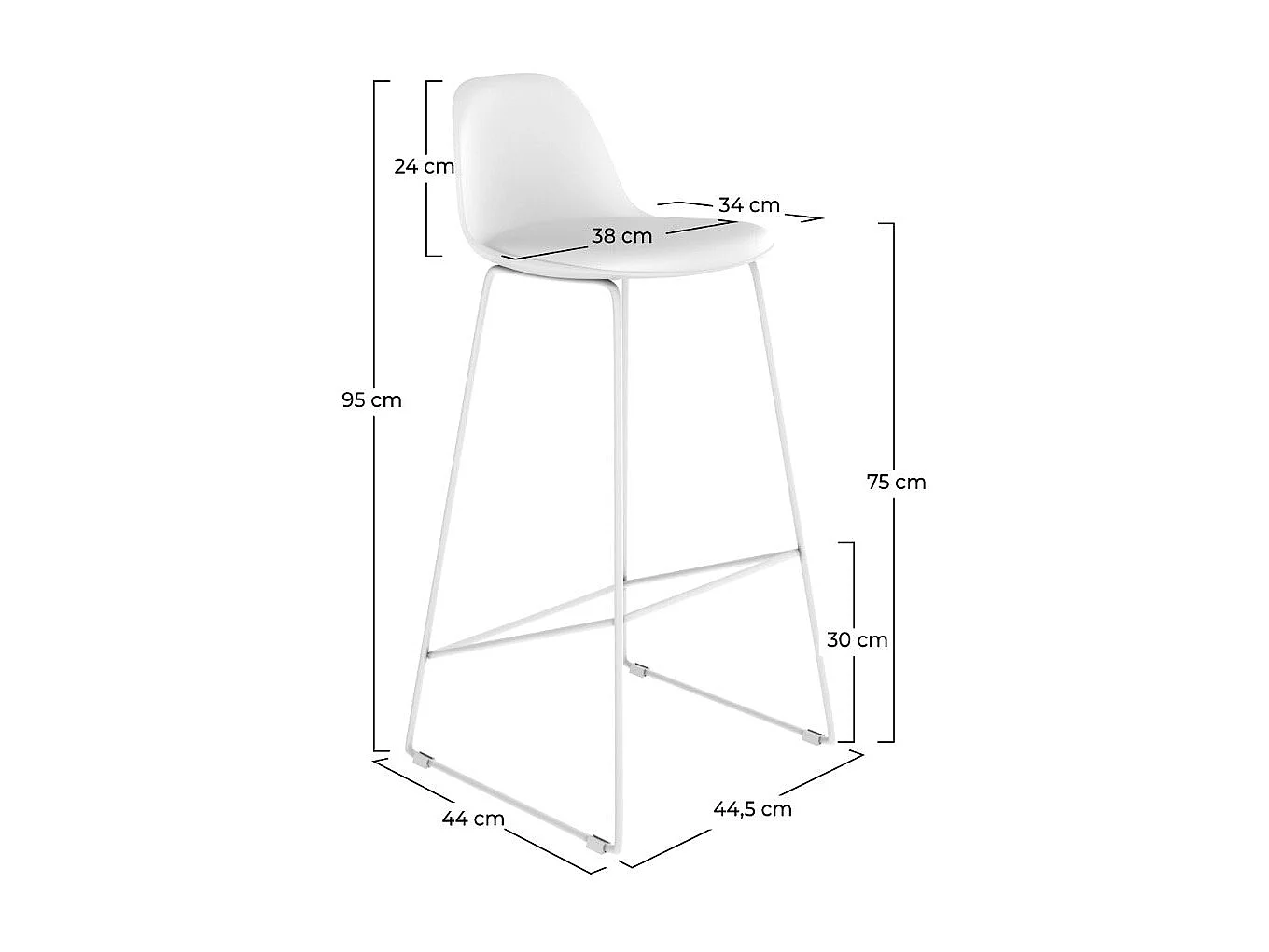 Lot de 2 chaises de bar blanches 75 cm - Leni