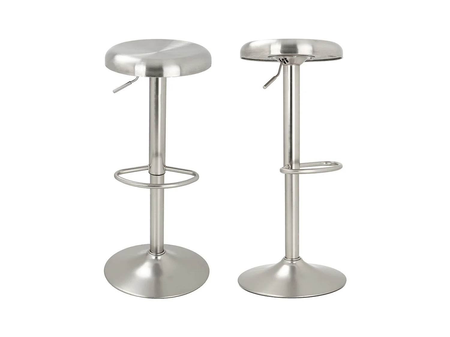 Lot de 2 tabourets de bar réglables en métal brossé 60/82 cm - Silver