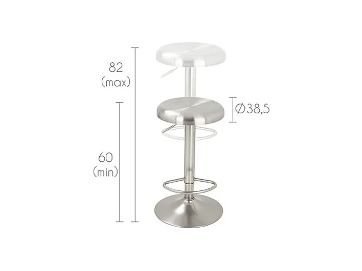 Lot de 2 tabourets de bar réglables en métal brossé 60/82 cm - Silver