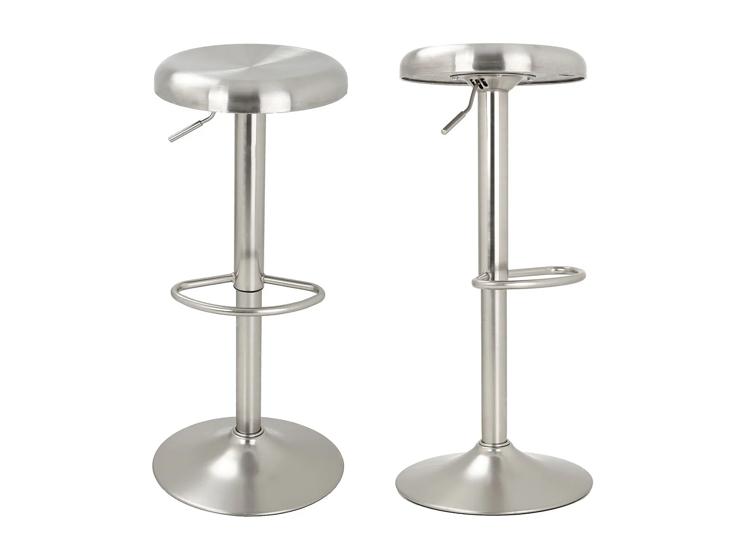 Lot de 2 tabourets de bar réglables en métal brossé 60/82 cm - Silver
