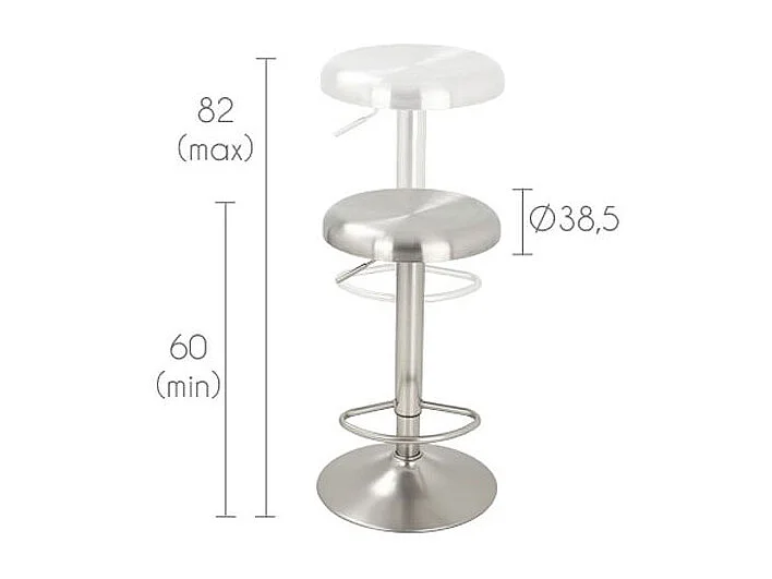 Lot de 2 tabourets de bar réglables en métal brossé 60/82 cm - Silver