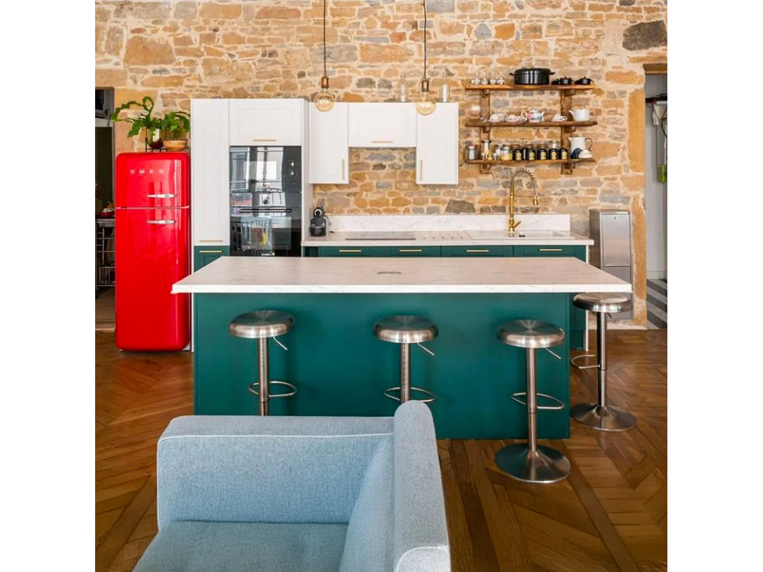 Lot de 2 tabourets de bar réglables en métal brossé 60/82 cm - Silver