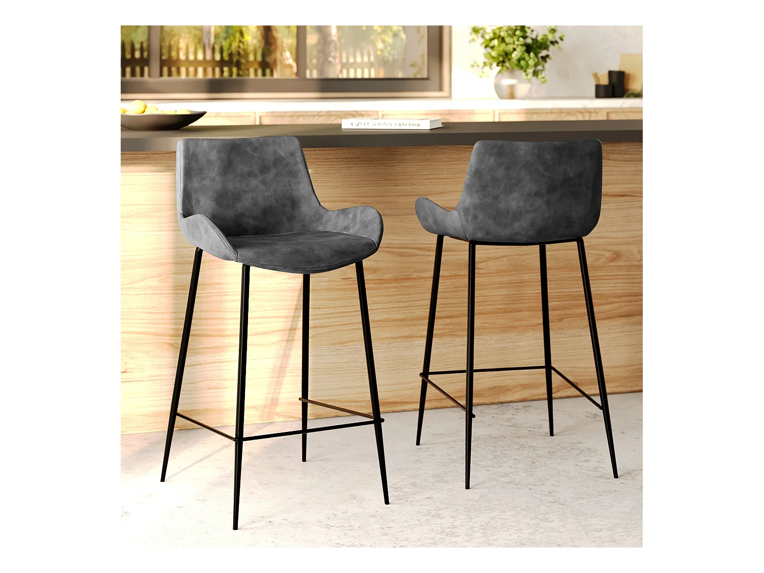 Set di 2 sedie per isola centrale in sintetica grigio scuro 65 cm - Pirata