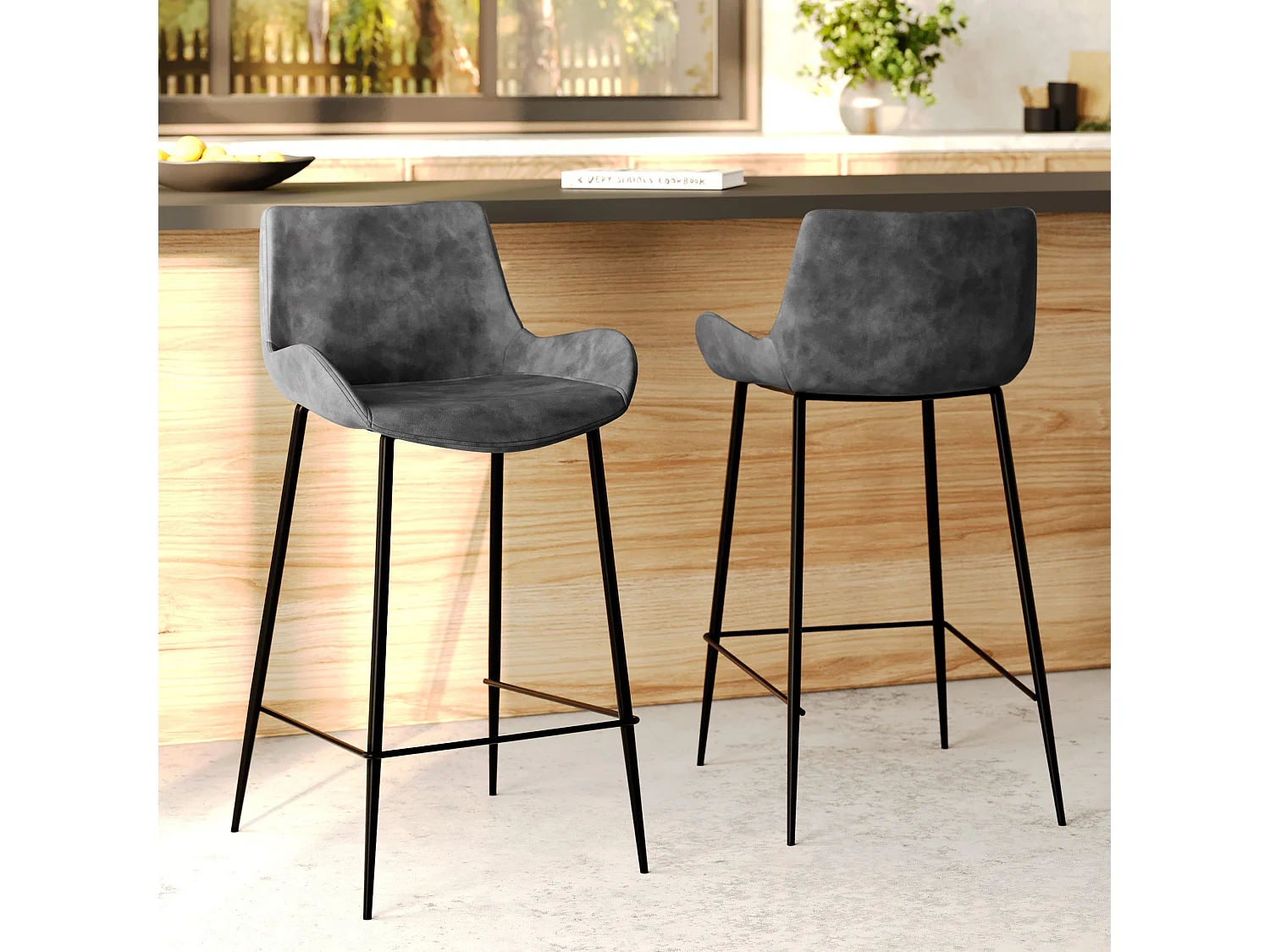 Set di 2 sedie per isola centrale 65 cm in sintetico grigio/nero - Pirata