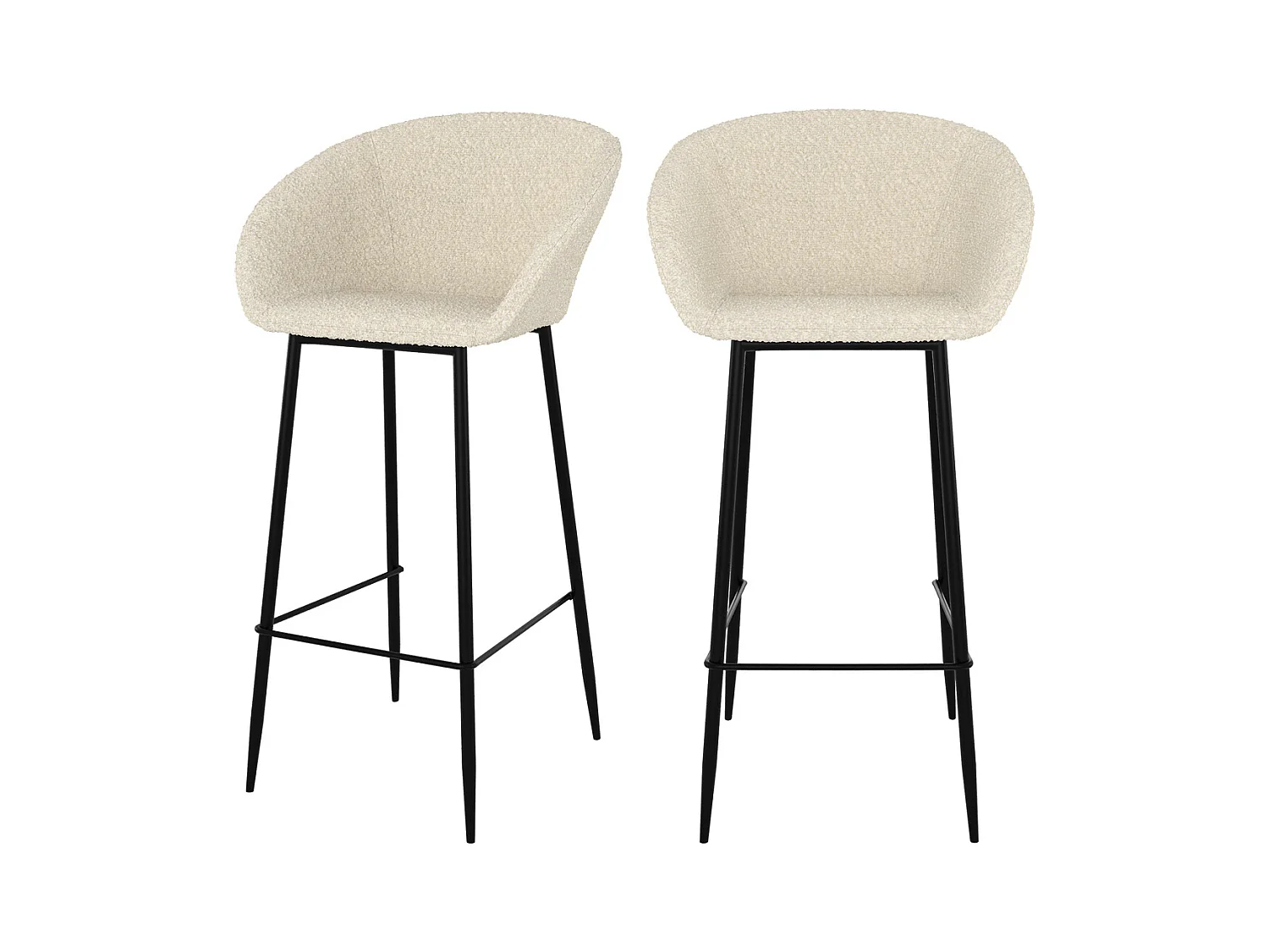 Lot de 2 chaises de bar effet laine bouclette blanche 75 cm - Marquise