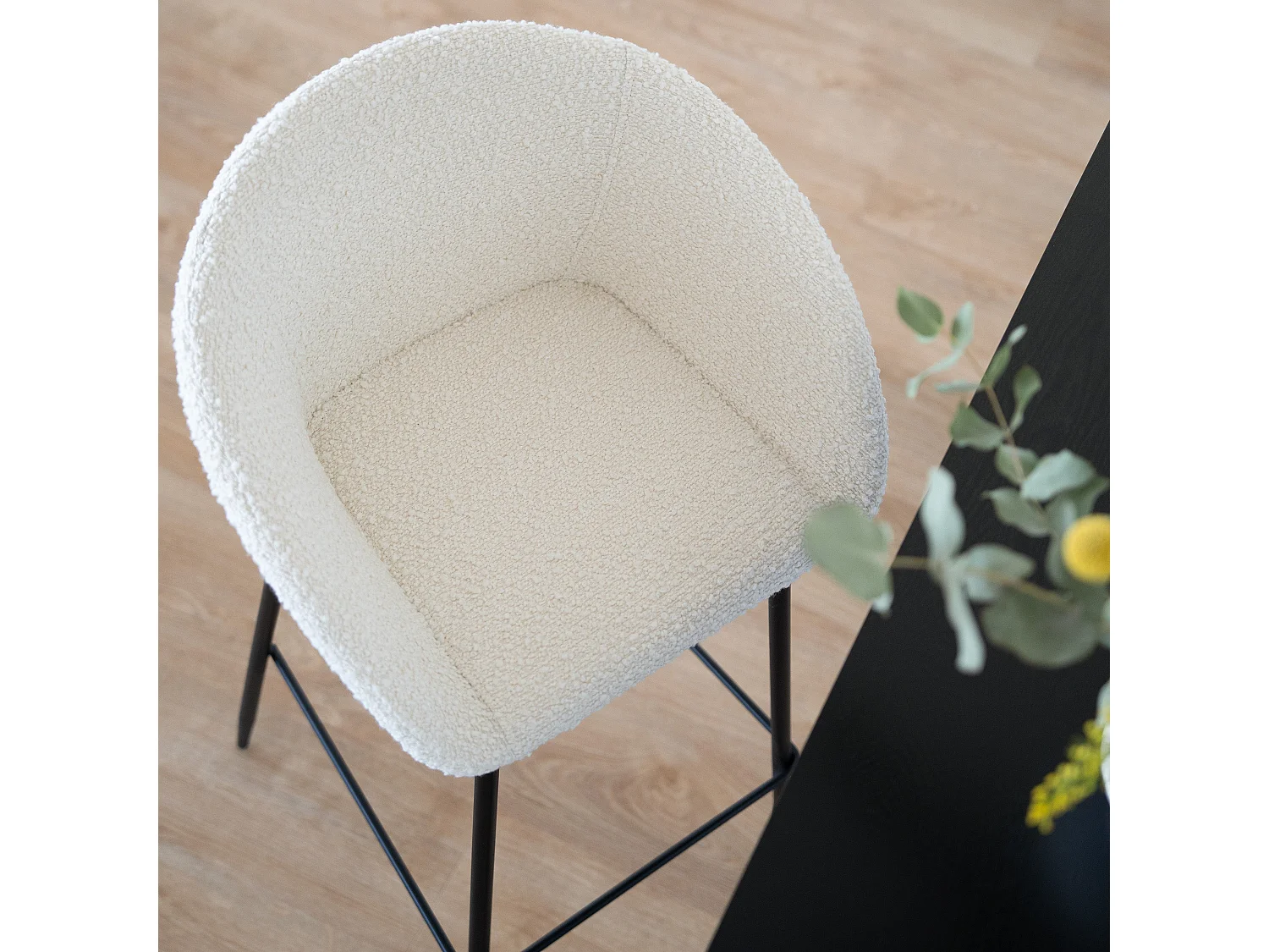 Lot de 2 chaises de bar effet laine bouclette blanche 75 cm - Marquise