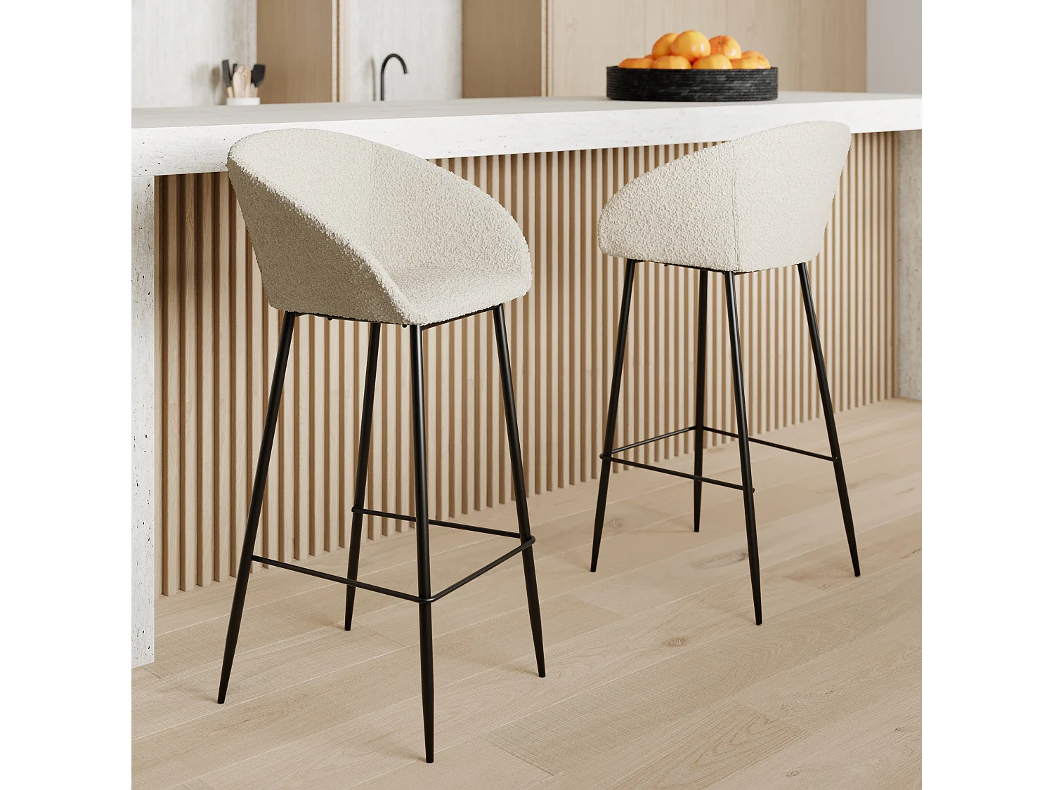 Set di 2 sgabelli da bar effetto lana bouclée bianca 75 cm - Marquise