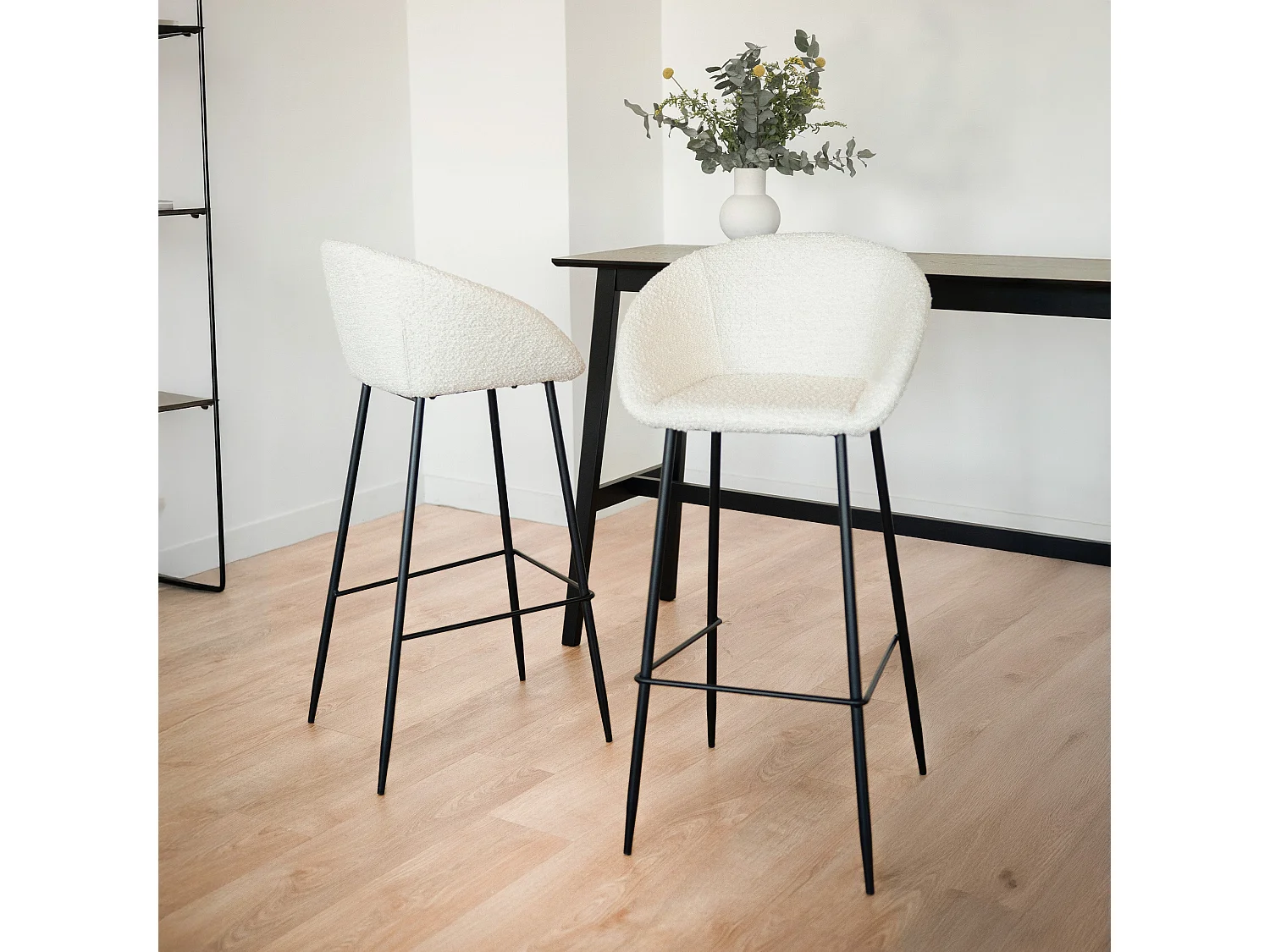 Set di 2 sgabelli da bar effetto lana bouclée bianca 75 cm - Marquise