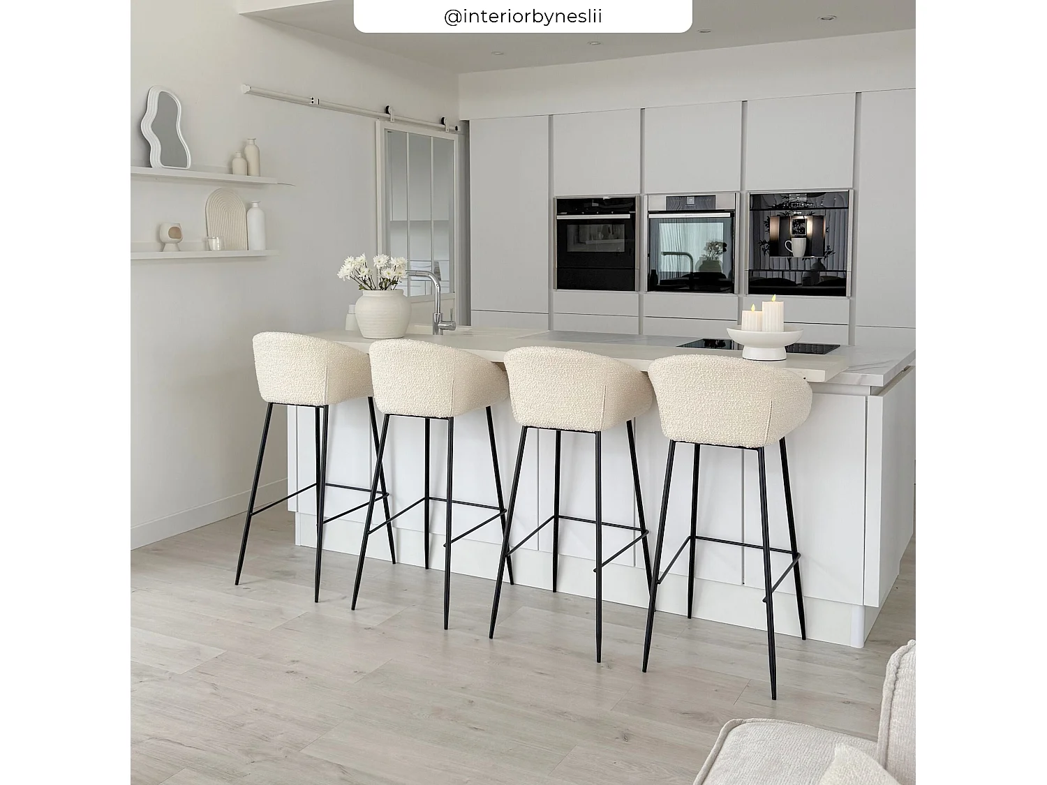 Set di 2 sgabelli da bar effetto lana bouclée bianca 75 cm - Marquise