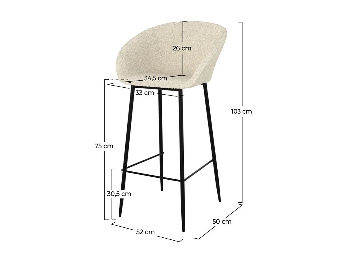 Lot de 2 chaises de bar effet laine bouclette blanche 75 cm - Marquise