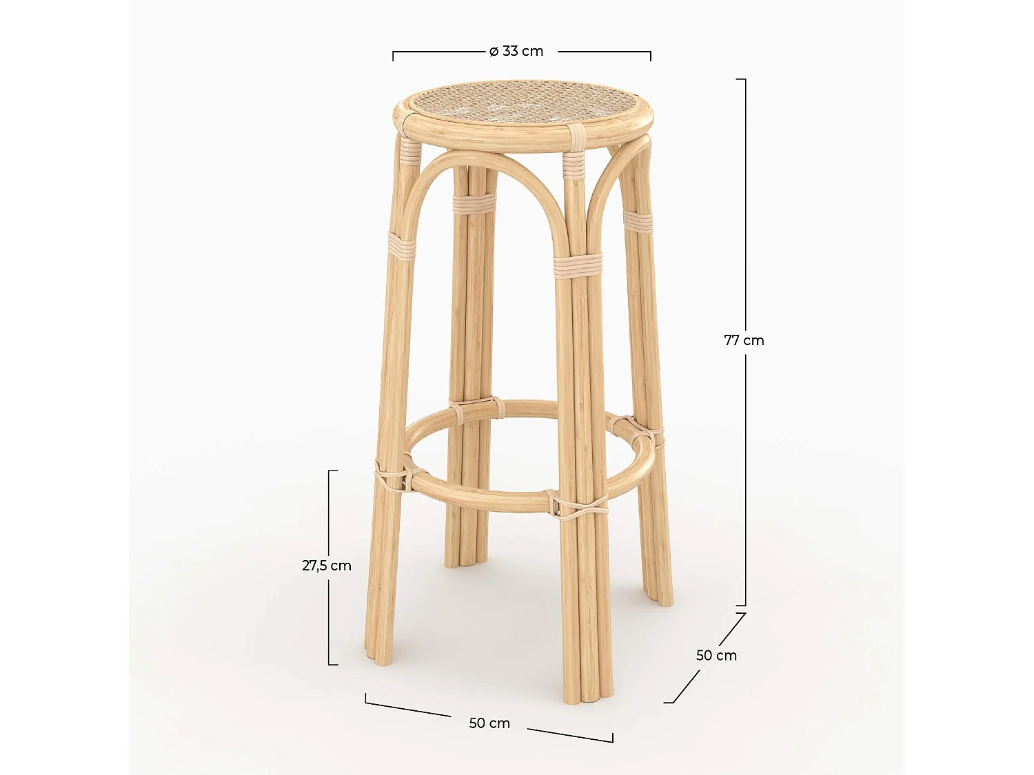 Sgabello da bar 77 cm in rattan - Vania