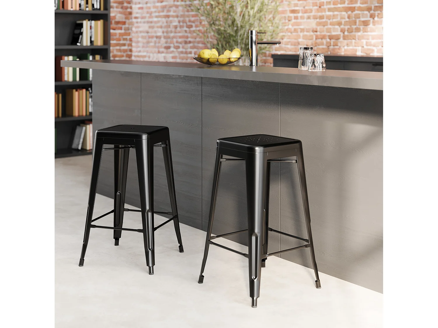 Lot de 2 tabourets pour îlot central 66 cm en métal noir mat - Indus