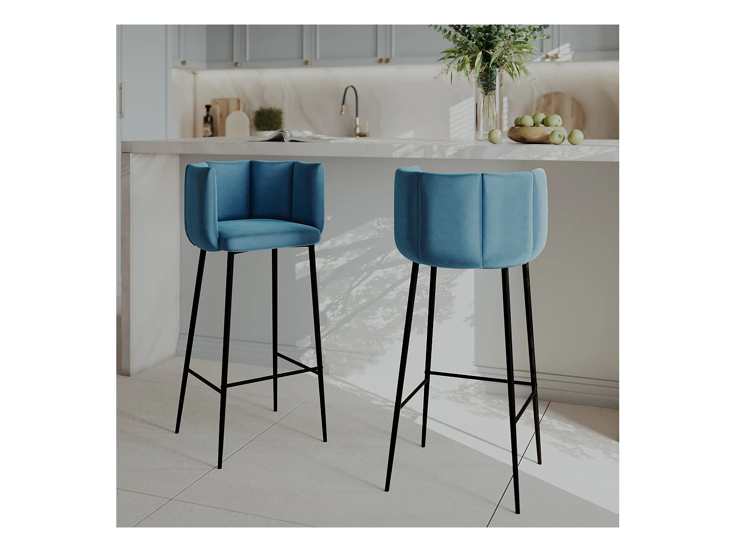 Set di 2 sedie da bar in velluto blu 75 cm - Rosy