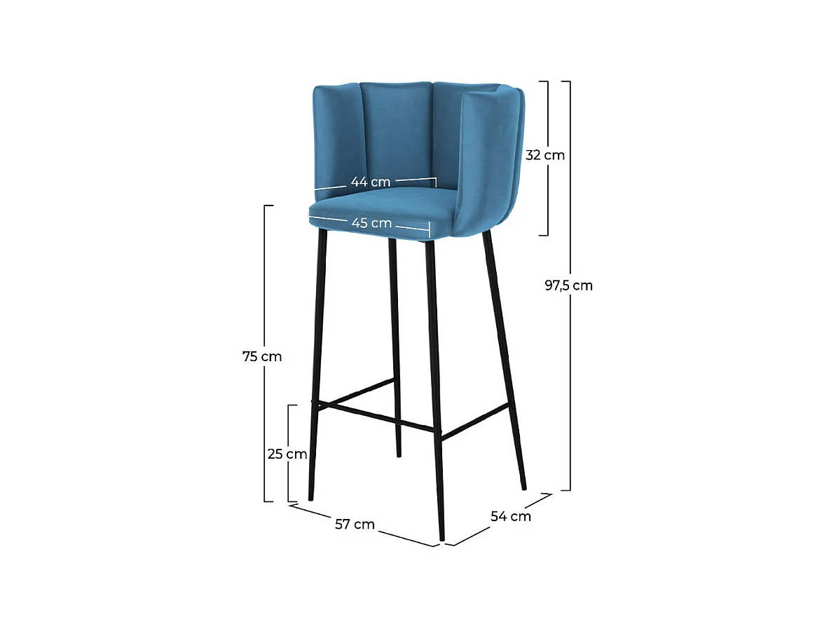 Set di 2 sedie da bar in velluto blu 75 cm - Rosy