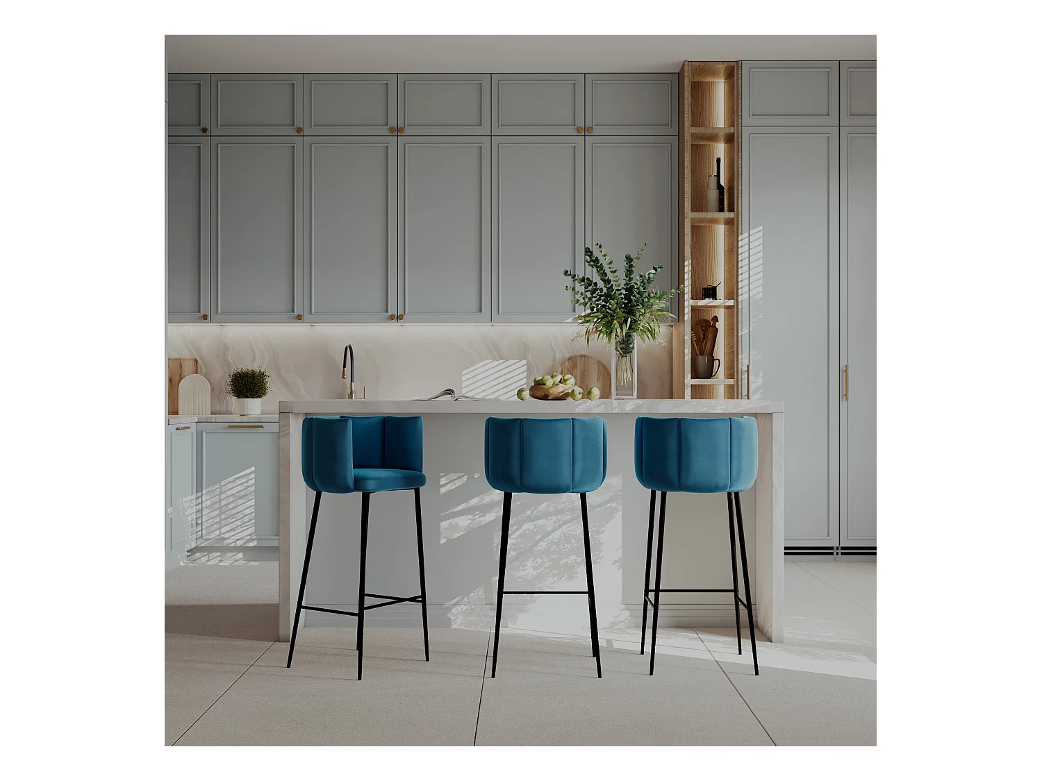 Set di 2 sedie da bar in velluto blu 75 cm - Rosy