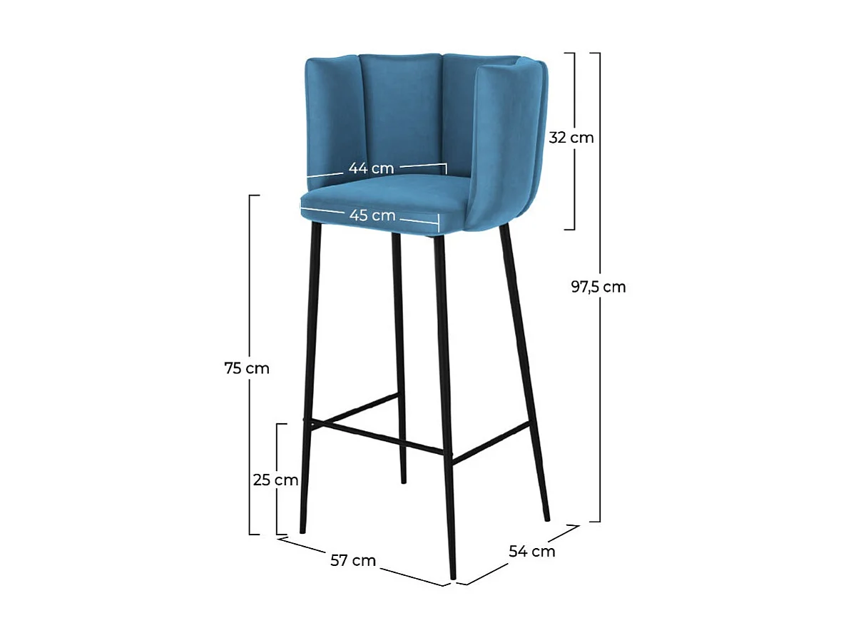 Set di 2 sedie da bar in velluto blu 75 cm - Rosy