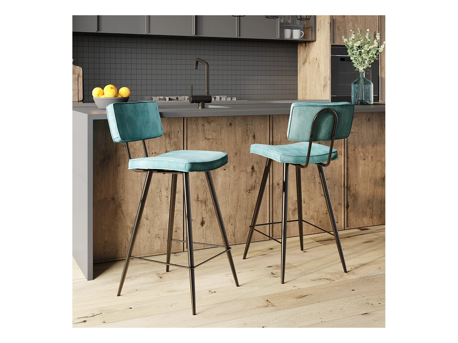 Set di 2 sedie per isola centrale in pelle sintetica blu 66 cm - Texas