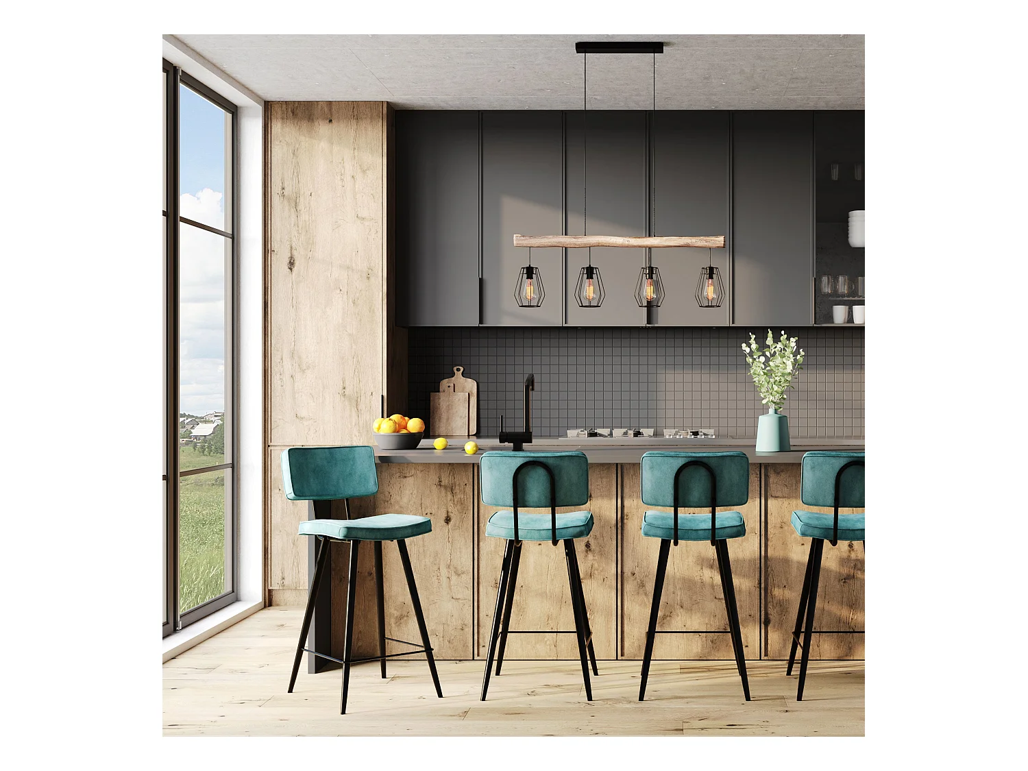 Set di 2 sedie per isola centrale in pelle sintetica blu 66 cm - Texas