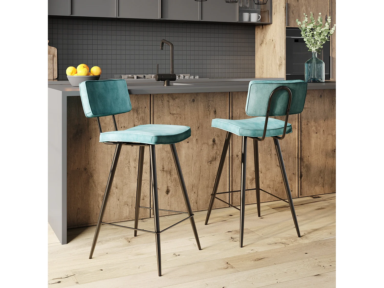 Set di 2 sedie per isola centrale 66 cm in finta pelle blu - Texas