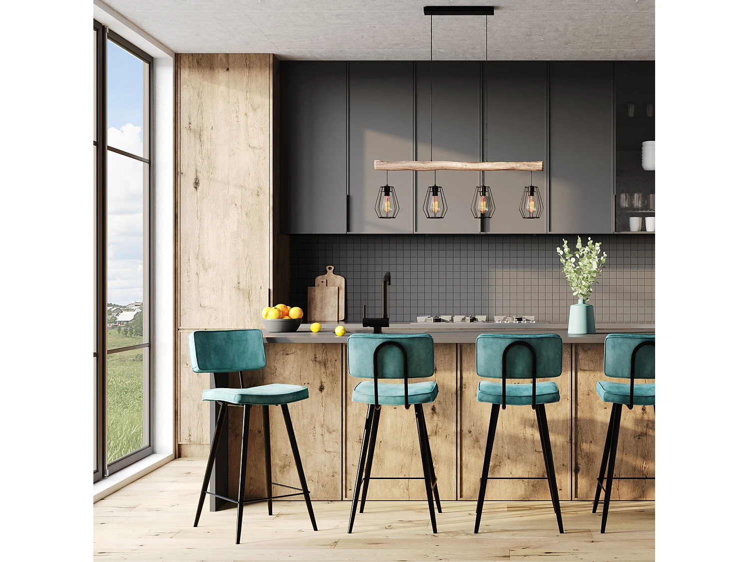 Set di 2 sedie per isola centrale 66 cm in finta pelle blu - Texas