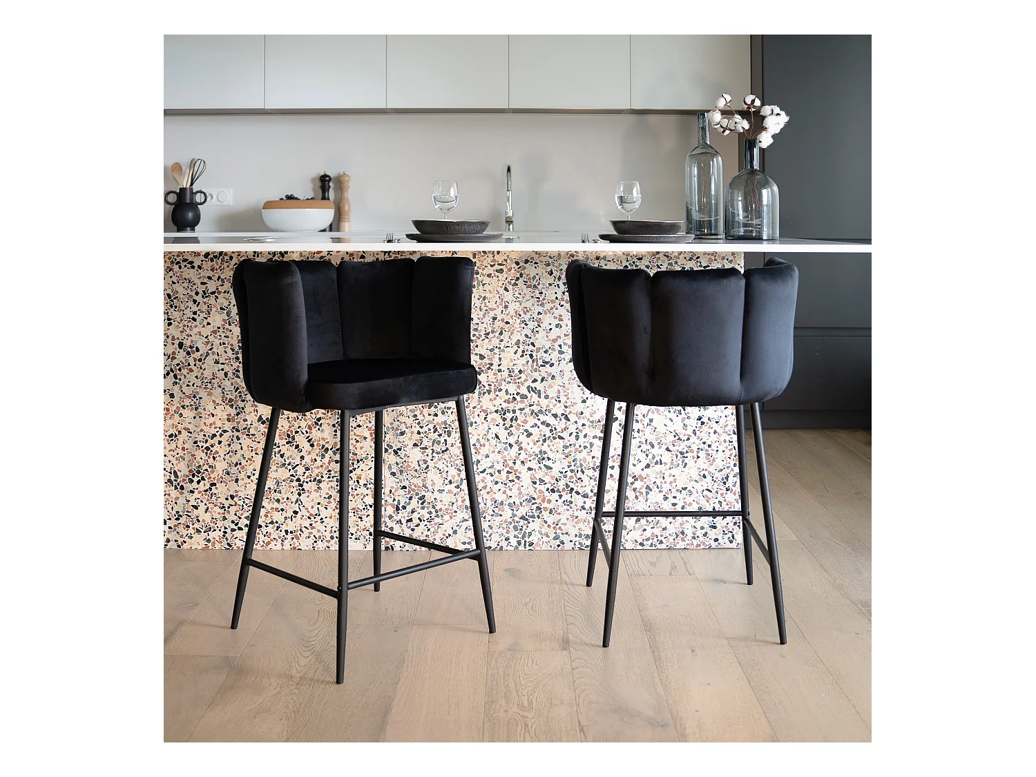 Set di 2 sedie per isola centrale in velluto nero 65 cm - Rosy