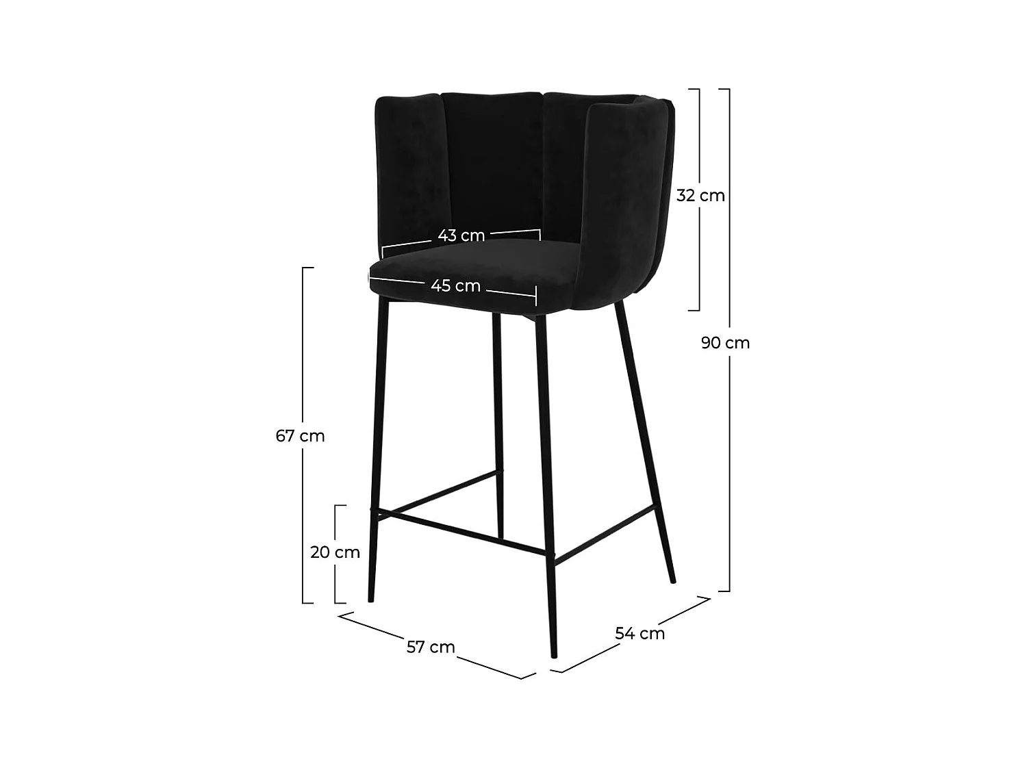 Set di 2 sedie per isola centrale in velluto nero 65 cm - Rosy