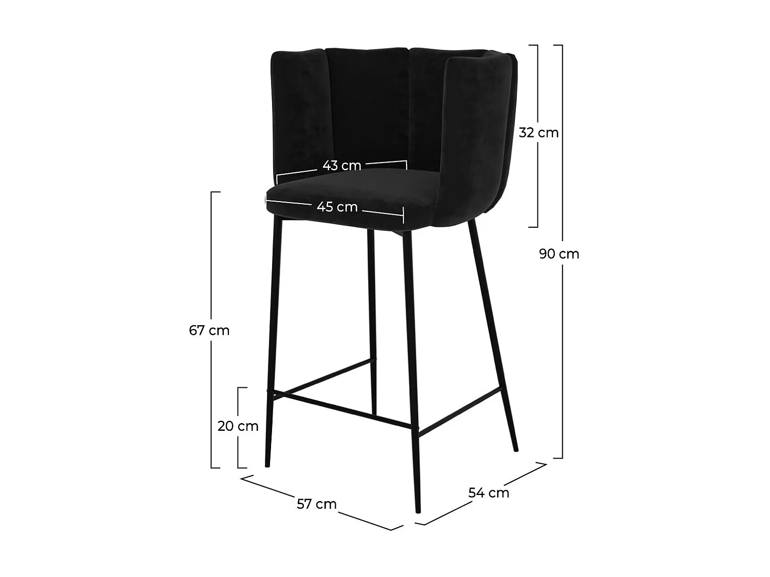 Set de 2 sillas para isla de cocina de terciopelo negro 65 cm - Rosy