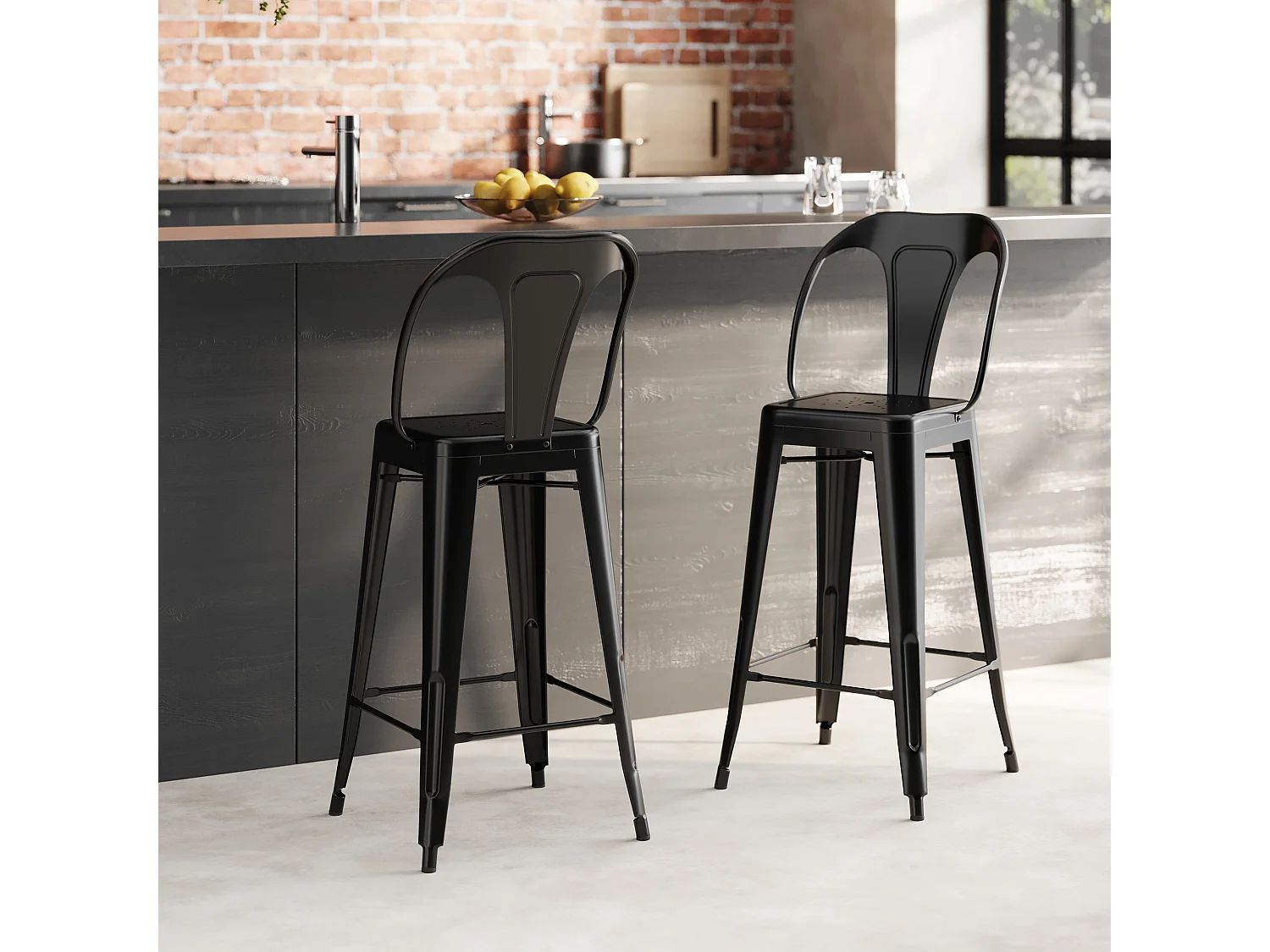 Set di 2 sedie per isola centrale 67 cm in metallo nero opaco - Indus