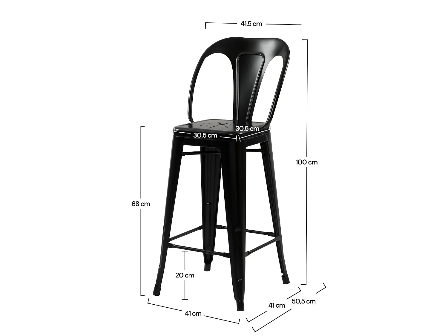 Pack de 2 sillas para isla central de 68 cm en metal negro mate - Indus