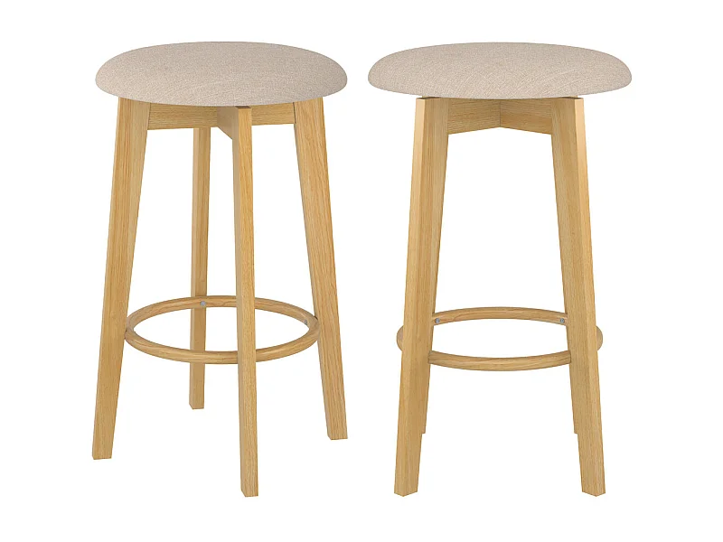Set de 2 sillas de bar en tela beige y madera clara 66 cm - Vahina