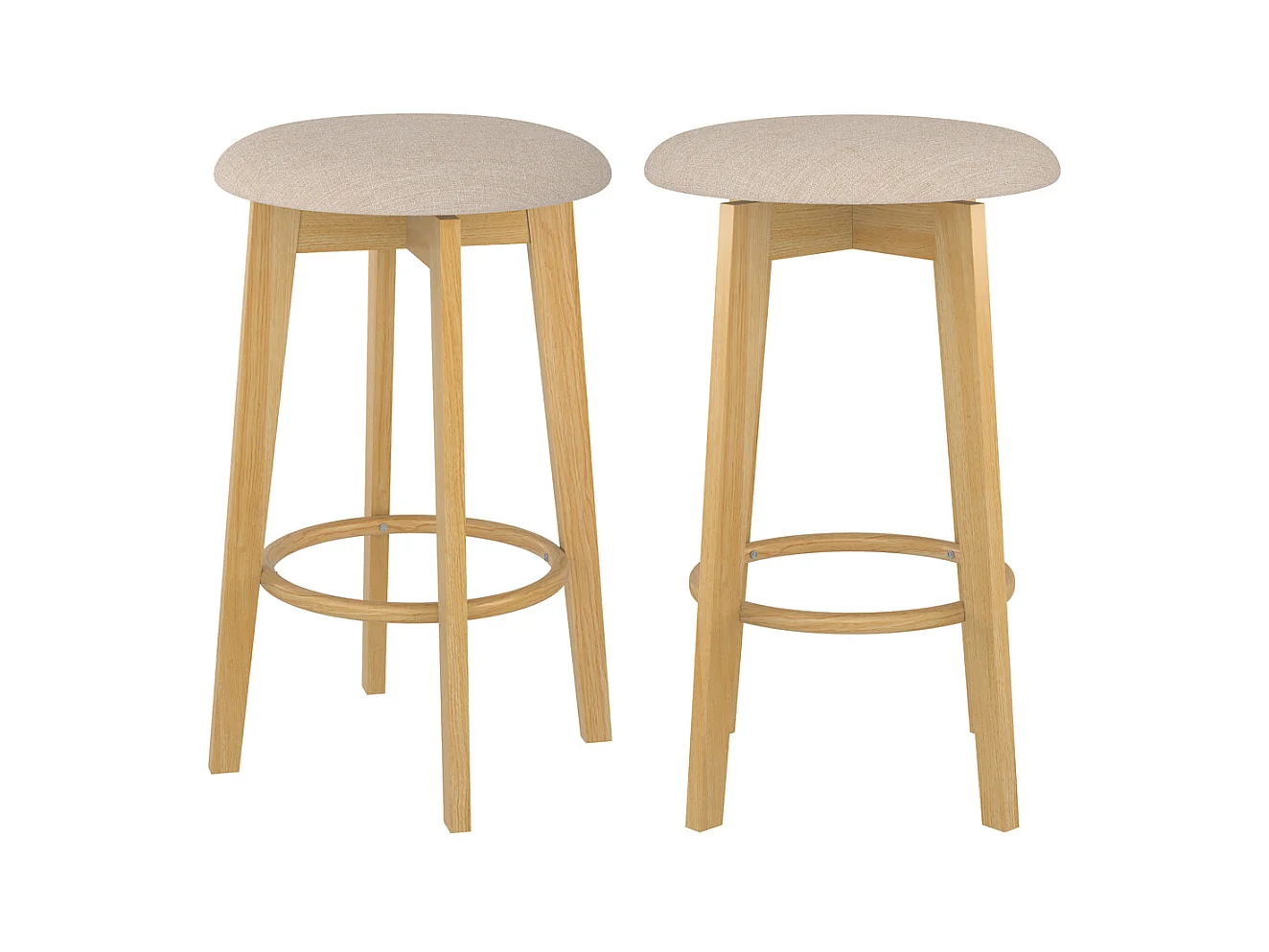 Set de 2 sillas de bar en tela beige y madera clara 66 cm - Vahina