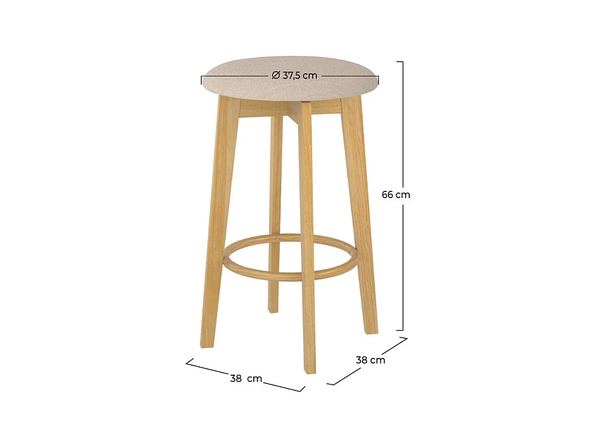 Set de 2 sillas de bar en tela beige y madera clara 66 cm - Vahina