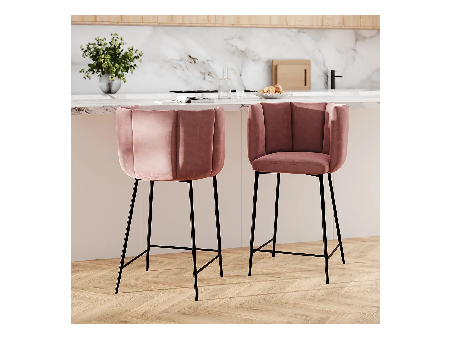 Set di 2 sedie per isola centrale in velluto rosa antico 65 cm - Rosy